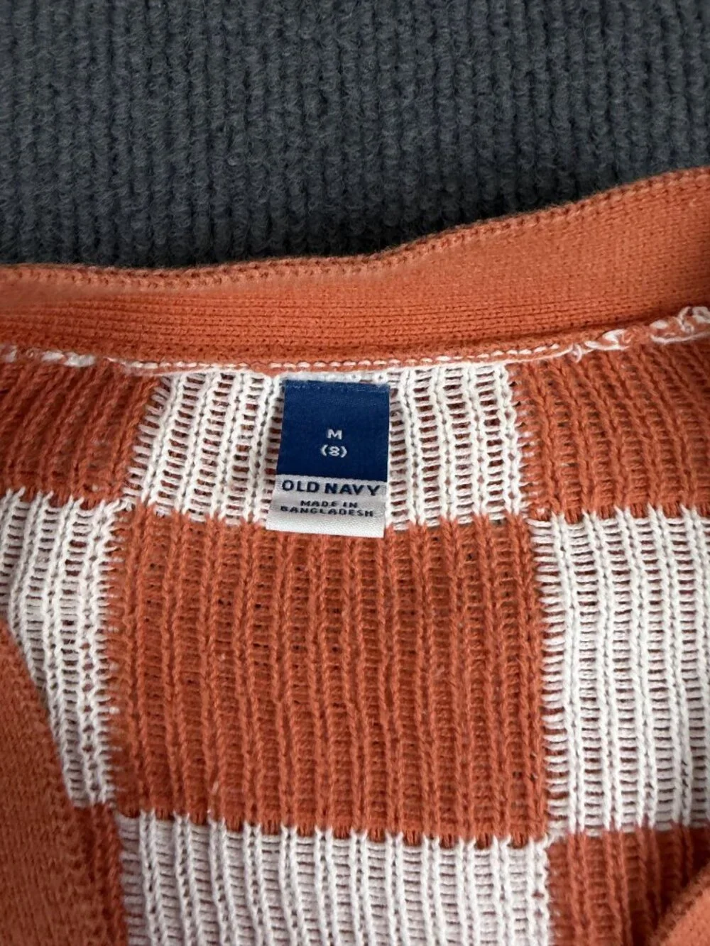 Old Navy Kids Orange & White Checkered Knit Button-Up Cardigan Size M (8)